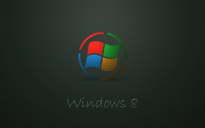 logotipo de windows 8, el minimalismo, fondo gris