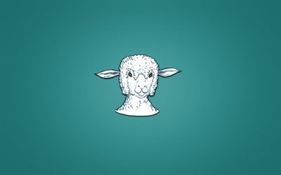lamb, blue background, minimalism, goat