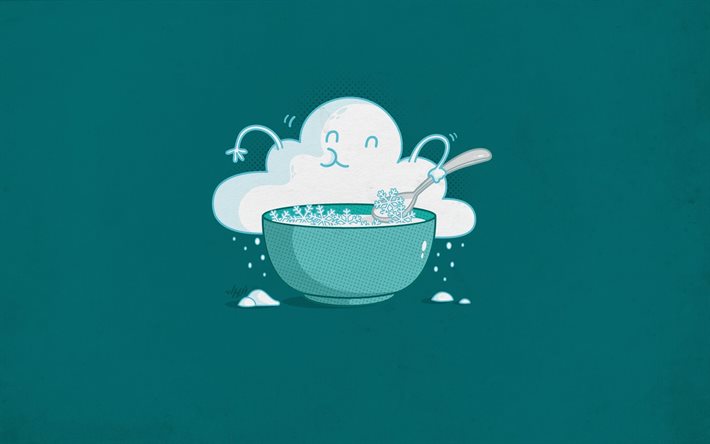 snow, bowl, cloud, minimalism