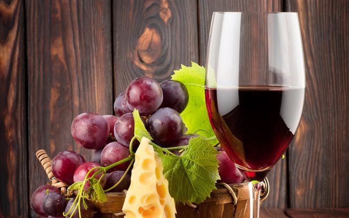 glas, rött vin, druvor