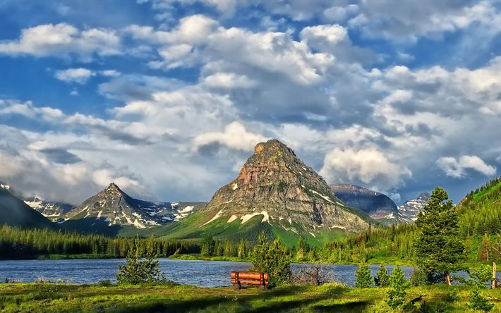 البحيرة, الغيوم, الصيف, متجر, الحديقة الوطنية, الجبال, الجليدية, الولايات المتحدة الأمريكية