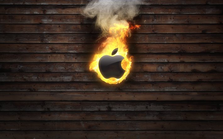 logotyp, äpple, eld, träd