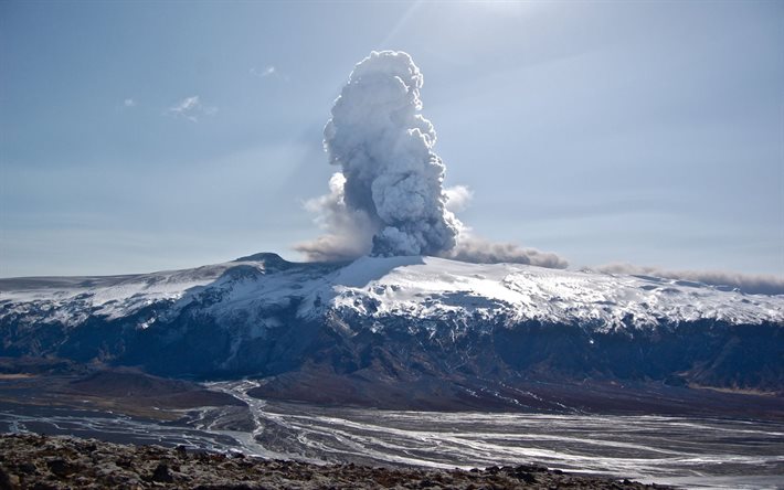 धुआं, राख, विस्फोट, ज्वालामुखी, eyjafjallajokull, ग्लेशियर, आइसलैंड