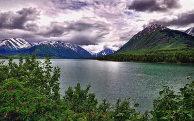 les montagnes, le lac de hit, alaska, etats-unis, a frappé le lac, de l'alaska
