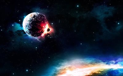asteroid, sammandrabbning, rymd, planet, explosion