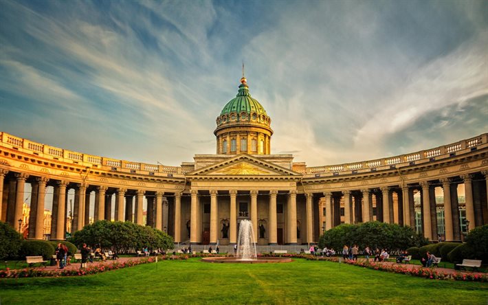 park, kazan cathedral, st petersburg, peter, russia, evening