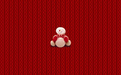 la navidad, el minimalismo, el muñeco de nieve, fondo rojo