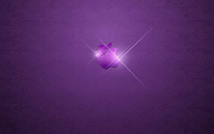 apple, epl, glare, logo, purple background
