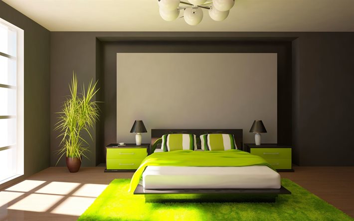 minimalistinen, moderni makuuhuone, sisustus