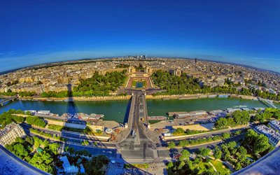 frankrike, paris, bron, seinefloden, sommar, skyline