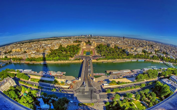 फ्रांस, पेरिस, पुल, सीन, नदी, गर्मी, क्षितिज