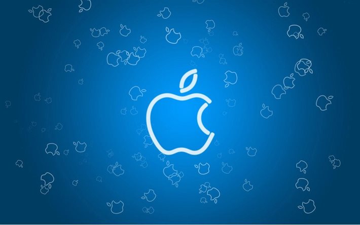 fondo azul, manzana, marcas, apple