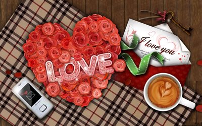 letter, phone, valentine, love