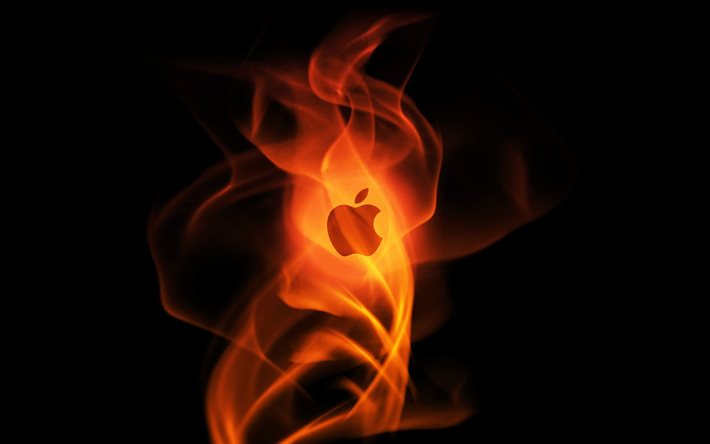 火, ロゴ, apple, 黒い背景
