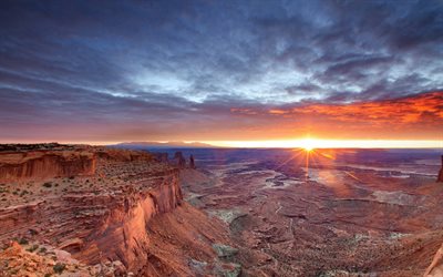 l'utah, canyonlands, parc national, vallée, rock, coucher de soleil, états-unis