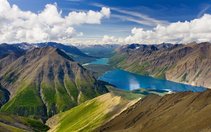 dağlar, yaz, kathleen lake, göl, yukon, Kanada