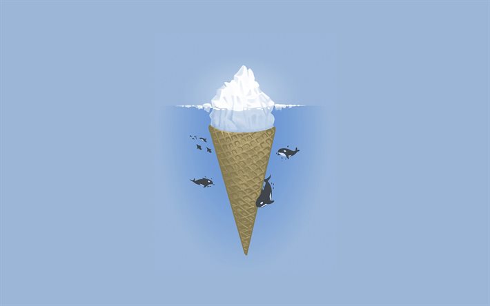 killer whales, ice cream, creative, minimalism