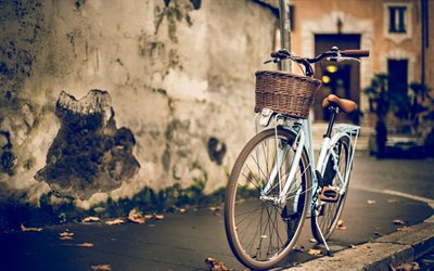 bicicleta feminina, vintage, rua
