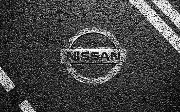 nissan, logo, asfalto