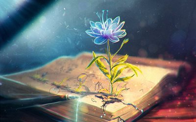 de fleurs, un livre, une abstraction