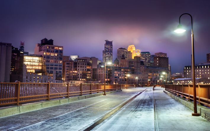 مينيسوتا المدينة, الولايات المتحدة الأمريكية, الجسر, الشتاء, ليلة