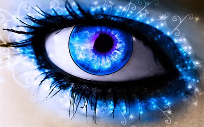 o olho humano, abstração, neon, raios