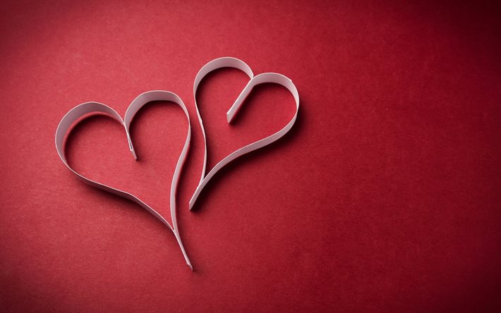 red background, heart, minimalism, paper