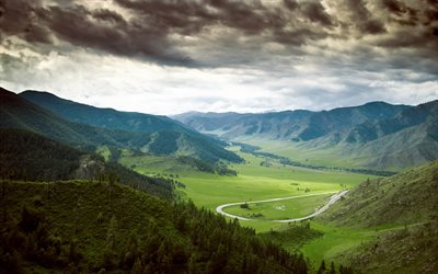 altai, clouds, russia, mountains, valley
