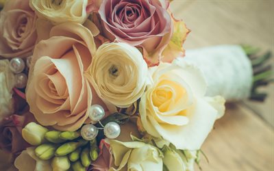 rose, bouquet de mariage, macro, la composition