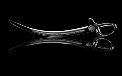 काले रंग की पृष्ठभूमि, उत्कीर्णन, तलवार