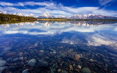 mountains, dans le wyoming, le lac, les etats-unis, paysage