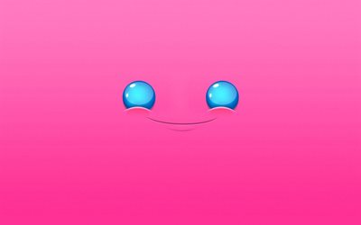 face, eyes, pink background, minimalism, smile