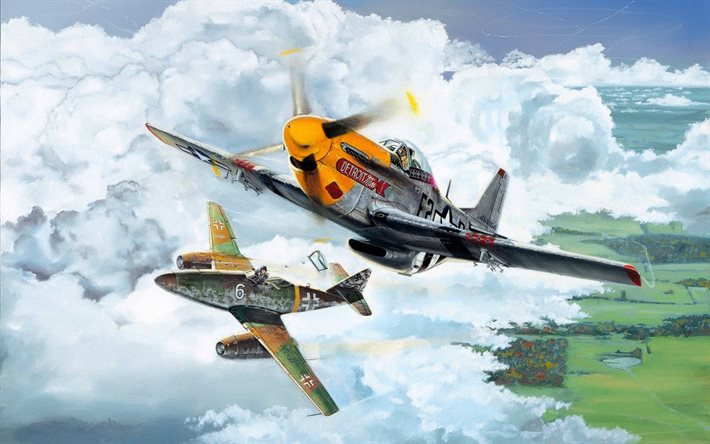 p-51 mustang, me 262, me-262, fight, fighters, figure