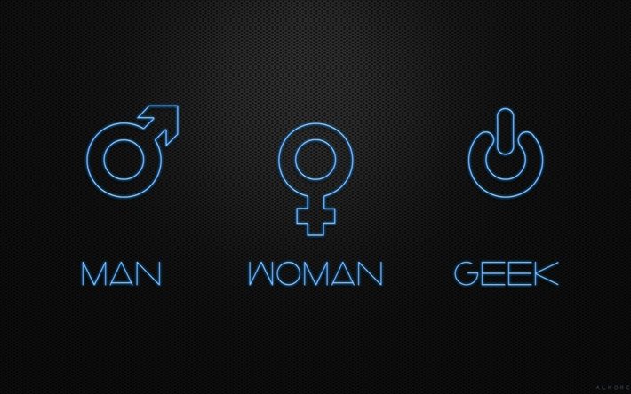 mulher, homem, sinais, geek