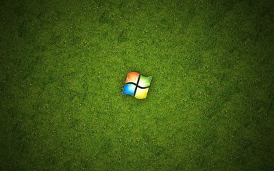 Microsoft, Windows y el logotipo de Microsoft, Windows, hierba