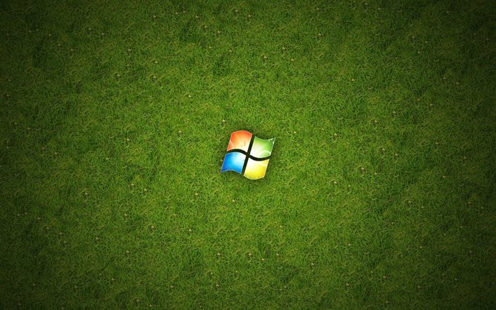 microsoft, windows, logotyp, gräs