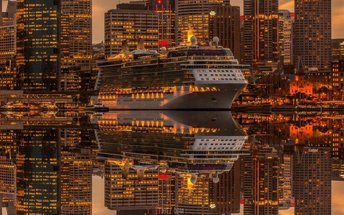 lights, reflection, cruise liner, sydney, australia