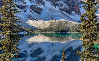 dağlar, dağ, göl, tekne, morraine Gölü Milli Parkı, banff, alberta, Kanada, Evet Gölü yamaçları