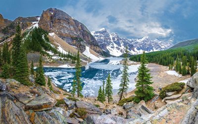 jää, talvi, banff, vuoret, kanada, morraine-järvi, moreenijärvi