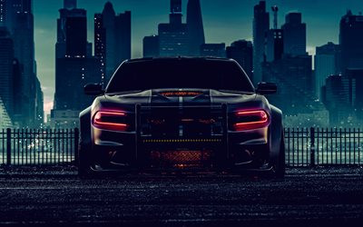 Dodge Charger SRT Hellcat, 4k, tuning, 2022 cars, headlights, supercars, nightscapes, pictures with Dodge, 2022 Dodge Charger, american cars, Dodge
