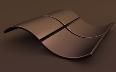 windows の茶色のロゴ, 4k, クリエイティブ, windows の波状のロゴ, オペレーティングシステム, windows 3d ロゴ, 茶色の背景, windows のロゴ, ウィンドウズ
