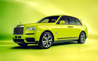 Rolls-Royce Cullinan, 4k, studio, 2022 cars, SUV, luxury cars, Lime Rolls-Royce Cullinan, 2022 Rolls-Royce Cullinan, british cars, Rolls-Royce