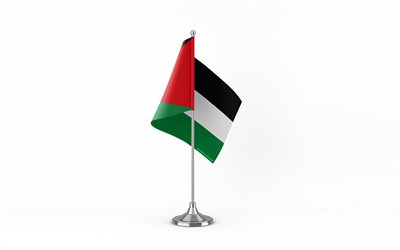 4k, drapeau de table jordanie, fond blanc, drapeau jordanie, drapeau jordanien sur bâton de métal, drapeau de la jordanie, symboles nationaux, jordan