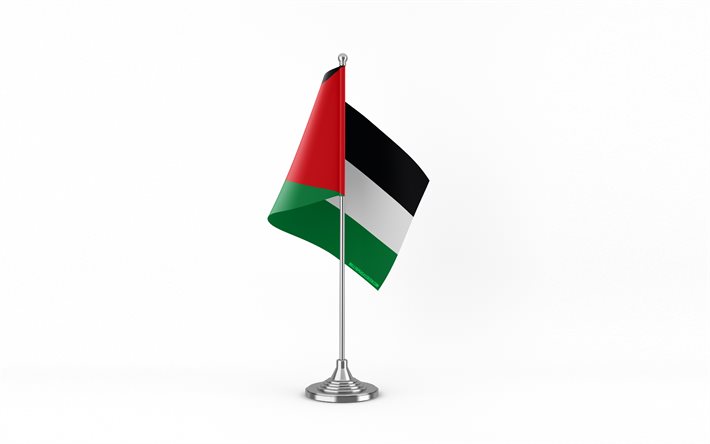 4k, Jordan table flag, white background, Jordan flag, table flag of Jordan, Jordan flag on metal stick, flag of Jordan, national symbols, Jordan