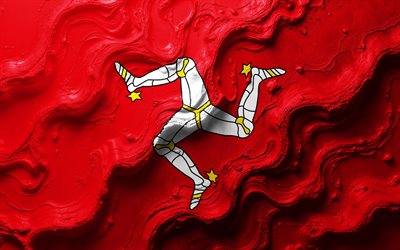 Isle of Man flag, 4k, stone wave texture, Flag of Isle of Man, 3D Isle of Man flag, Europe, flags of European countries, Isle of Man