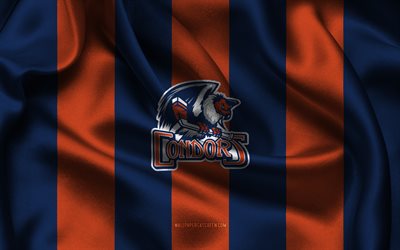 4k, bakersfield condors logo, orangefarbener blauer seidenstoff, american hockey team, bakersfield condors emblem, ahl, bakersfield condors, usa, eishockey, bakersfield condors flag, american hockey league