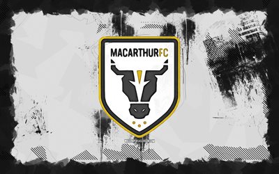 Macarthur FC grunge logo, 4k, A-League, white grunge background, soccer, Macarthur FC emblem, football, Macarthur FC logo, Macarthur FC, Australian football club, FC Macarthur