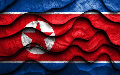 4k, nordkoreansk flagga, asiatiska länder, trä 3d  vågor flaggor, nordkoreas dag, nordkoreas flagg, vågiga sidenflaggor, nordkorea träflagga, nordkoreas nationella symboler, nordkoreas flagga, nordkorea