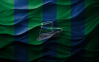 4k, logotipo de los everblades de florida, fondo azul verde 3d, emblema de los everblades de florida, echl, equipo de hockey americano, bandera de los everblades de florida, textura 3d, everblades de florida, hockey, eeuu