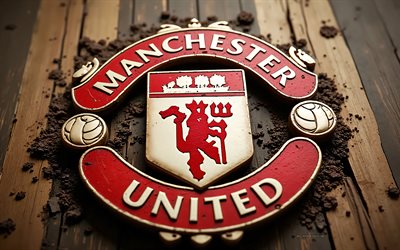 Manchester United 3D wooden logo, 4k, Man United logo, English football club, Manchester United FC logo, Manchester United FC emblem, Manchester United sign, England, Manchester United FC